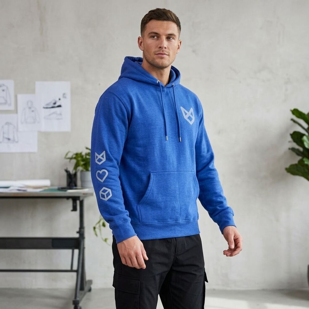 Blue Hoodie Unisex Cotton Blend Pullover Sweatshirt Casual Streetwear